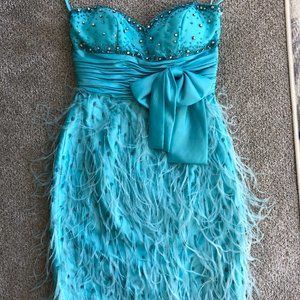 Jovani strapless blue cocktail dress
